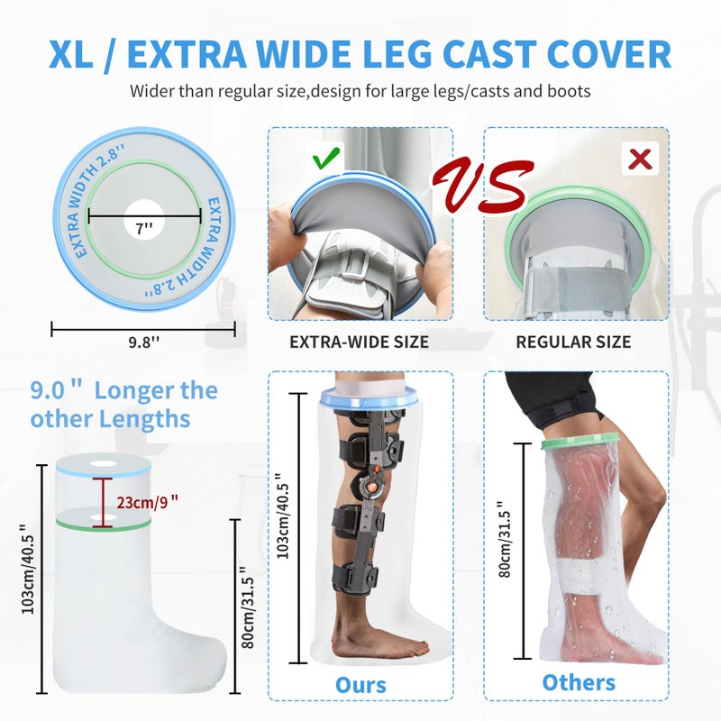 KEEFITT Adult Leg cast Protector for Shower, Waterproof Shower Bandage and Cast Cover Full Leg Watertight Protection to Broken Leg, Knee, Foot, Ankle Wound, Burns 100% Reusable (Full Leg 43.5"20"9.8") - Image 4